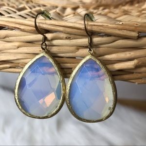 Anthropologie Teardrop Gold and Opal Chalcedony Drop Large Earrings